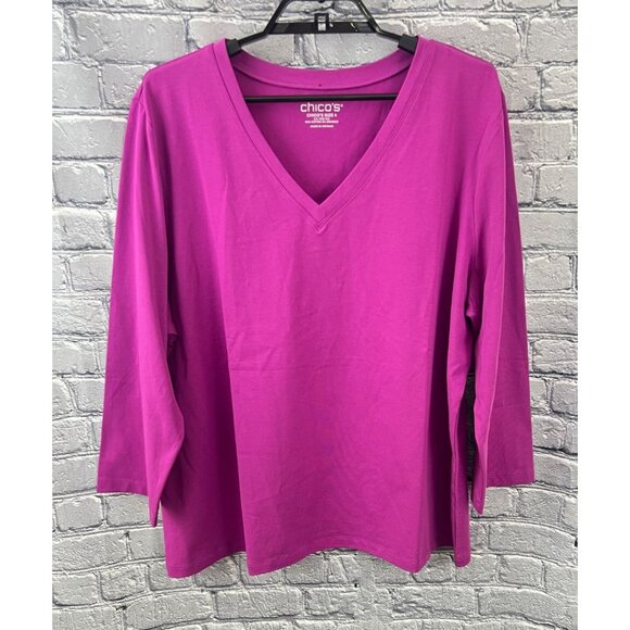 Chico's Tops - Chico's Perfect 3/4 Sleeve Tee Top V-neck size 4 XXL African Violet